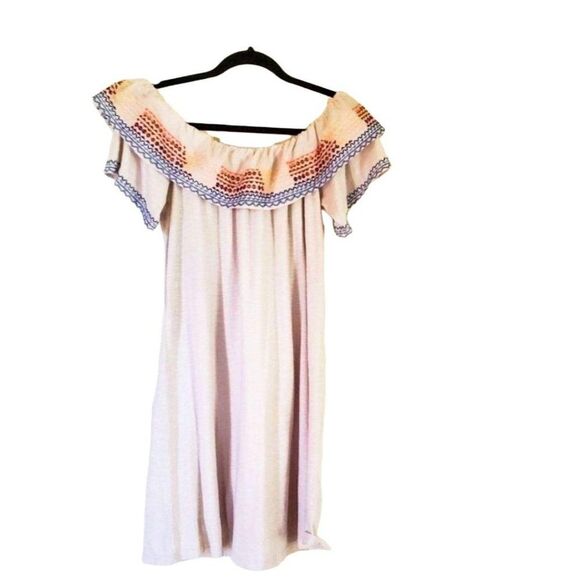Chelsea & Violet Womens Dress Cream M Off-Shoulder Boho Sheath - Picture 1 of 6
